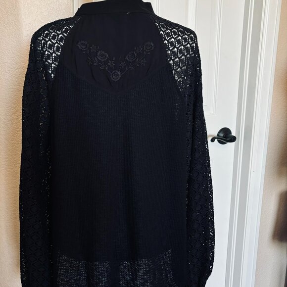 Free People/ black long sleeve embroidered lace top - Picture 1 of 4